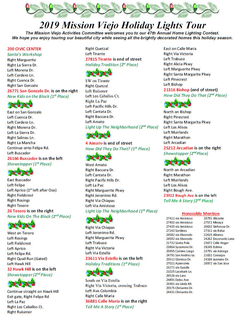 Mission Viejo Holiday Lights Winners 2019